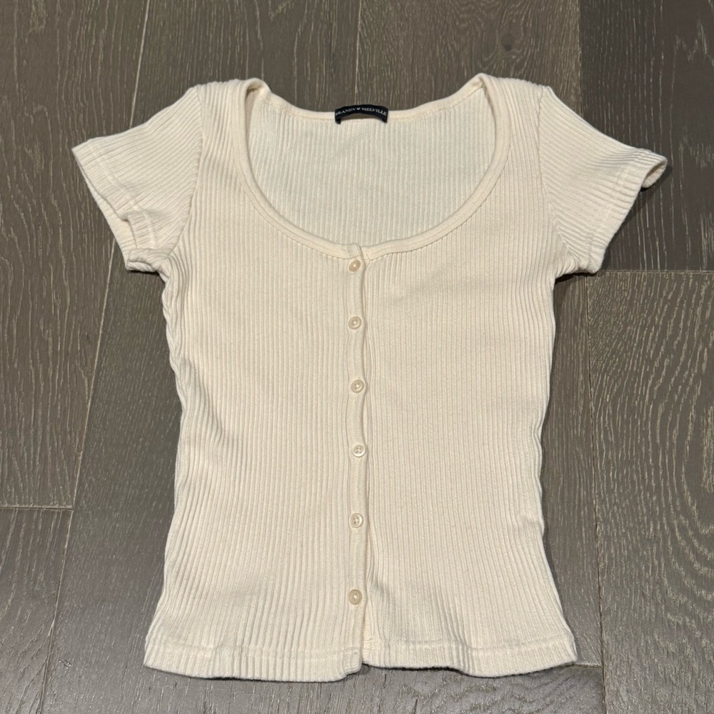 Cream Ribbed Button-Up Women's Top